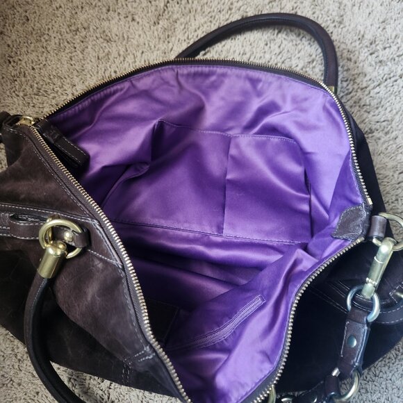 Coach Brown Suede slouchy hard bottom shoulder bag with top handles - Picture 4 of 7